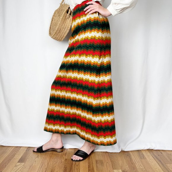 Vintage 70s Maxi Skirt Pillar Column Straight Woven Knit Long High Rise Waisted - Picture 4 of 9